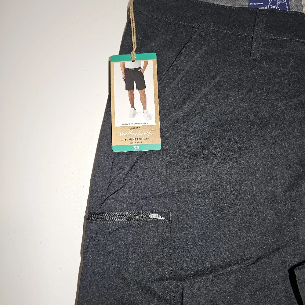 Weatherproof Vintage Men's Flat Front Gray Stretch Trail Short.